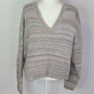 Vintage handmade knit sweater v neck gray